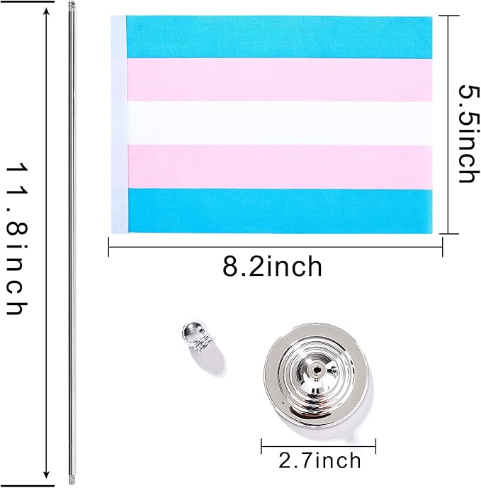 ZXvZYT 2 Pack Pride Rainbow Transgender flag Trans table flag,Small Mini LGBT Desk Flags With Stand Base,American Rainbow Mardi Gras Party Decorations Supplies
