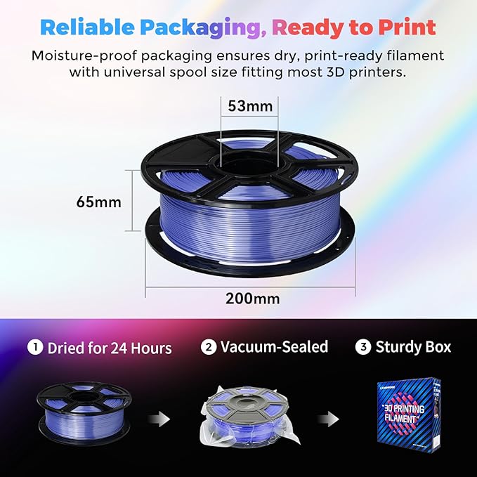 FLASHFORGE Silk PLA Filament 1.75mm Violet, 3D Printer Filament 1kg (2.2lbs) Spool, Smooth and Silky Texture 3D Printing Filament, Dimensional Accuracy +/- 0.02mm