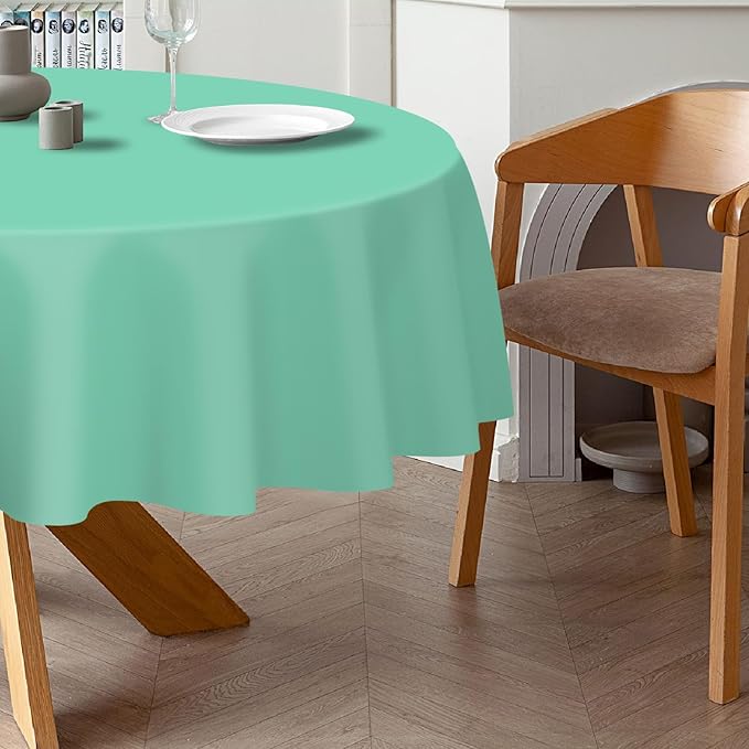 QIKSION Fresh Mint Round Tablecloth 2 Pack, 84 Inch Plastic Table Cover Disposable for Parties