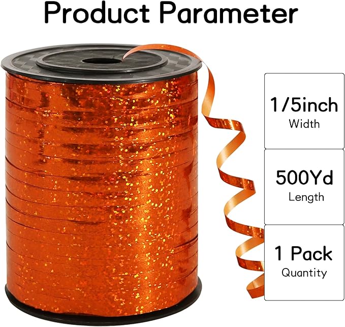 BEISHIDA 500 Yards Orange Ribbon Crimped Curling, Balloon String Shiny Metallic Roll for Gift Wrapping Ribbon Birthday Halloween Fall Harvest Retirement Party Decorations