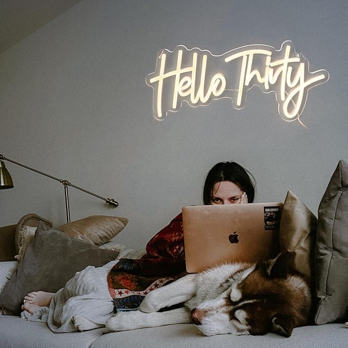 Warm White Hello Thirty Neon Sign 30th Birthday Party Neon Sign For Wall 30th Birthday Photo Background Neon Lights Neon Sign For Bedroom Living Room Dorm Office Decor