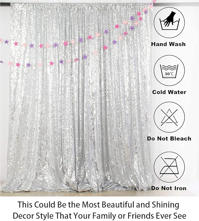 ShinyBeauty Sequin Curtains Silver 4FTx8FT Sequin Photo Backdrop Silver Sequin Backdrop Curtain Glitter Photography Backdrop Bridal Shower Backdrop for Wedding Party Decor