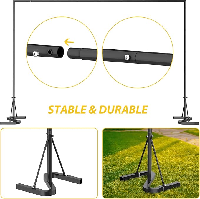 HAITRAL Black Backdrop Banner Stand 10x7 FT,Square Wedding Arch Balloon Metal Frame,Heavy Duty Background Stand Kit,Adjustable Photo Backdrop Stand for for Parties Birthday Video Studio