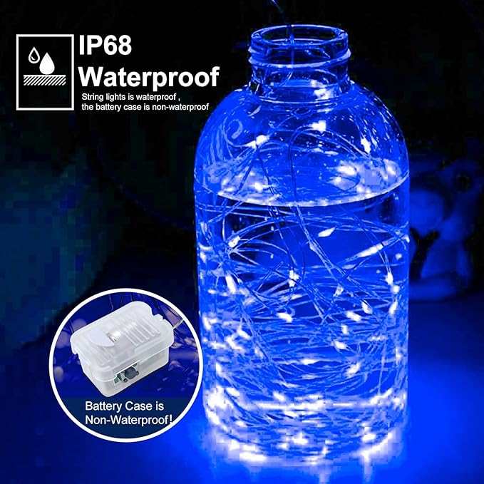pozzolanas 8 Pack Blue Battery Operated String Lights - 7ft Waterproof Fairy Lights with 20 LEDs for Home, Mason Jar, Party, Wedding, Halloween, Christmas Decorations