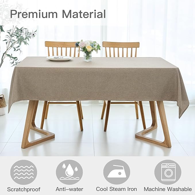 maxmill Linen Texture Tablecloth Water Resistance Antiwrinkle Spillproof Wipeable Washable Fabric Table Cloth for Dining Room, Buffet Banquet Party Holiday Dinner, Rectangular 60 x 108 Inch, Mocha
