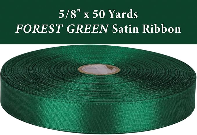 5/8 Inch Forest Green Satin Ribbon 50 Yards Solid Fabric Ribbons for Gift Wrapping, Crafts and DIY Projects, Bows Making, Wedding, Party, Holiday Decor