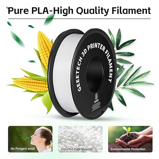 Geeetech 3D Printer Filament, PLA Filament 1.75mm Bundle 2kg for 3D Printer, Dimensional Accuracy +/- 0.02 mm (White 2-Pack)