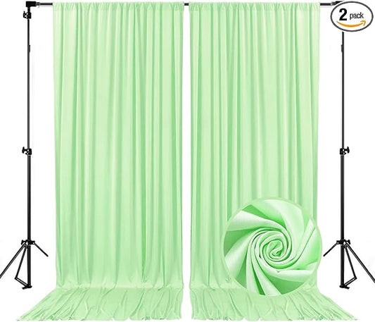 10 x 7 Feet Light Green Backdrop Curtain for Partie, Background Curtains for Photoshoot, Birthday, Wedding, Halloween, Thanksgiving, Christmas, New Year Party Decorations 5Ft x 7Ft, 2 Panels