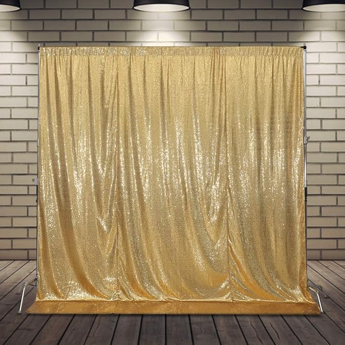 SquarePie Sequin Backdrop Less See Through Thick Background Glitter Curtain Party 20FT x 10FT Gold
