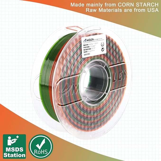 AMOLEN PETG Filament 1.75mm 3D Printer Clear Filament Translucent Rainbow Color Change 3D Filament with Orange Green Blue 1KG/2.2lb