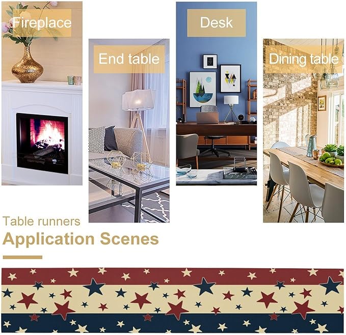 Memorial Day Table Runner, 4th of July American Patriotic Independence Day Stars Stripes Print Table Runne for Summer Holiday USA Home Decoration Party,13x108inch