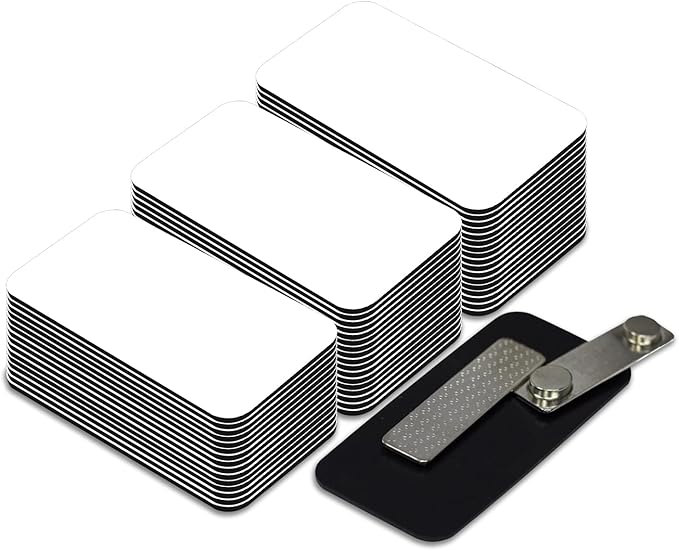 Name Tag/Badge Blanks - 100 Pack - 1-1/2" X 3" (White) Round Corners, Magnetic Backing