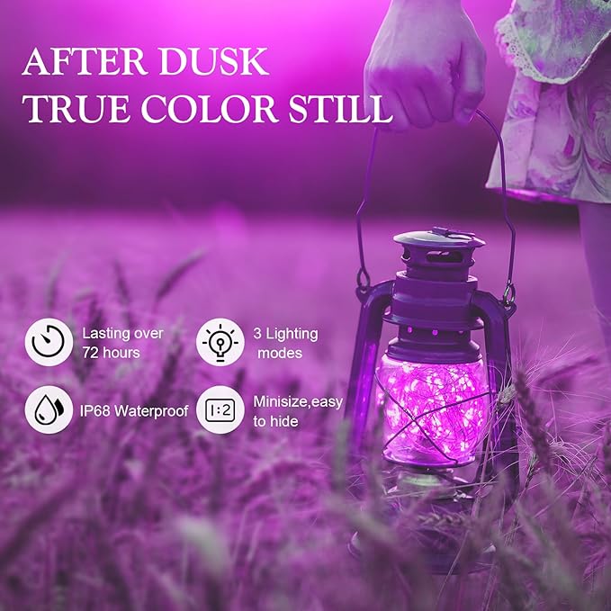 Aogist Led Fairy Lights 3 Modes Battery Operated String Lights Waterproof Silver Wire 7 Feet Firefly Starry Moon Mason Jar Lights for DIY Wedding Party Christmas (Purple, 20 Pack)