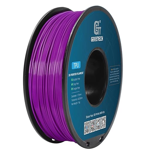 Geeetech TPU Filament 1.75mm – 95A Flexible 3D Printer Filament with High Elasticity, 1KG (2.2lbs) Spool, Dimensional Accuracy ±0.03mm, Fits Most FDM Printers (Purple)