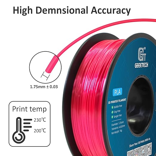 Geeetech Silk PLA Filament 1.75mm for 3D Printer, Metal-Like Shiny 3D Filament 1kg (2.2lbs) 1 Spool, Dimensional Accuracy +/- 0.02 mm, Metallic Pink (Magenta)