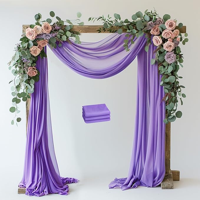 Wokceer Lavender Purple Wedding Arch Draping Fabric Backdrop 3 Panels 28.7" X 20FT Sheer Drapes Fabric for Wedding Arbor Ceremony Party