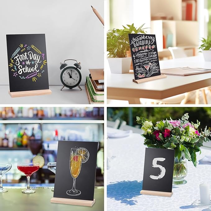 Small Chalkboard Signs, Double Side 6 x 9 Inch Wooden Tabletop Chalkboard Sign with Base Stands - Set of 6, Decorative Mini Table Signs Message Chalk Board Sign for Kitchen Wedding Bar and Restaurant