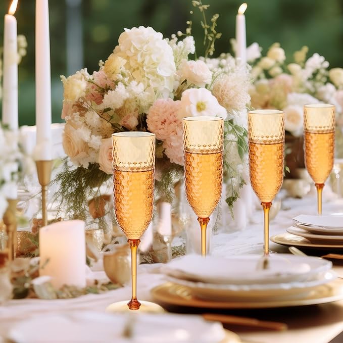 Remerry 24 Pack Detachable Plastic Champagne Flutes 5.5 oz Champagne Glasses Wedding Toasting Crystal Glasses Reusable Unbreakable Party Wine Cups for Wedding New Years Eve Party Supplies