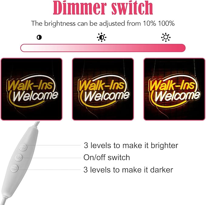 Walk-Ins Welcome Neon Sign, Neon Sign For Wall Decor, Yellow + white Led Signs Usb Powered, Living Game Room Decor, For Bedroom Restaurant Bar Hotel Shop Party Birthday(16.5x9.4in)