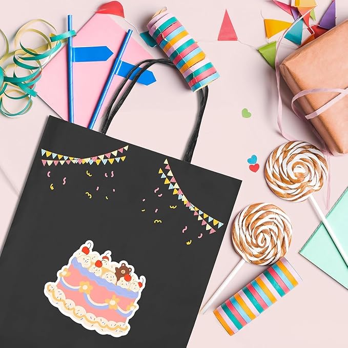 METRONIC Kraft Paper Gift Bags with Handles 8x4.75x10.5 Inch 12000 Pack | Christmas, Birthday Party Favors, Retail Shopping, Small Business Bulk | Black Gift Wrap Bag