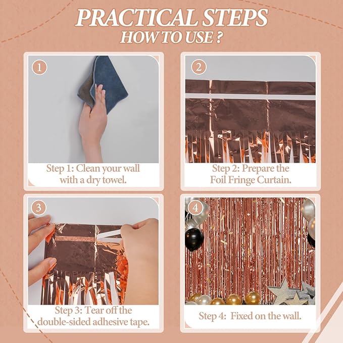 3 Pack Foil Fringe Backdrop - Rose Gold Shiny Tinsel Curtains for Party Decoration/Photo Booth Props - 3.3x8.2 FT Metallic Foil Backdrop for Birthday, Wedding, Graduation, Christmas.