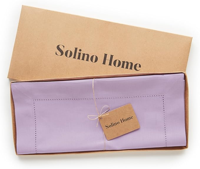 Solino Home Cotton Linen Table Runner 60 Inches - Lavender Ice Hemstitch Table Runner 14 x 60 Inch Ideal for Dresser and Coffee Tables
