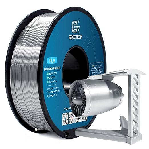 Geeetech Silk PLA Filament 1.75mm for 3D Printer, Metal-Like Shiny 3D Filament 1kg (2.2lbs) 1 Spool, Dimensional Accuracy +/- 0.02 mm, Metallic Silver Silk Filament