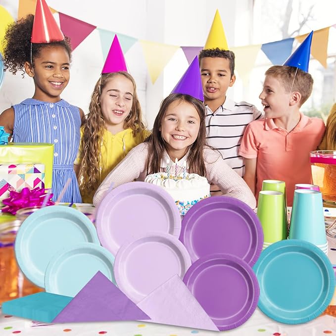 CMUSKO Mermaid Birthday Decorations-150Pcs Pink Blue Purple Plates and Napkins Mermaid Theme Party Supplies Serves 50 for Girl Birthday,Baby Shower,Wedding