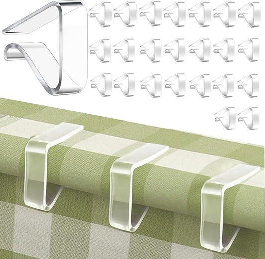 24 Pcs Clear Table Cloth Holder Clips for Thick Tables, Plastic Tablecloth Clips for Outdoor Tables, Picnic Table Cover Clips Clamps for Wind, Table Cloth Clips for Party Camping Christmas Birthday L