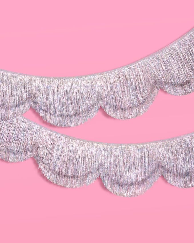 xo, Fetti Silver Iridescent Scalloped Fringe Banner - 6 Ft. | Bachelorette Party Decorations, Birthday Sign, Sparkly Decor, Photo Booth Backdrop