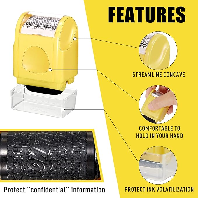 Mimorou 4 Pack Identity Theft Protection Roller Stamps Kit Confidential Privacy Roller Hidden Wide Privacy Stamp 5 Pcs Refills Security Ink for Mail Address Blocker(Yellow)