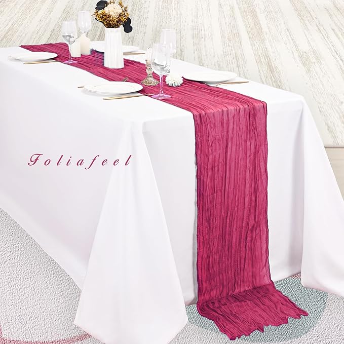 Hot Pink 6 Pack Cheesecloth Table Runner 10FT Boho Fabric Rustic Cheese Cloth Table Runner for Wedding 20 x 120 Inch Long Bridal Shower Baby Shower Gauze Sheer Birthday Party Table Decorations
