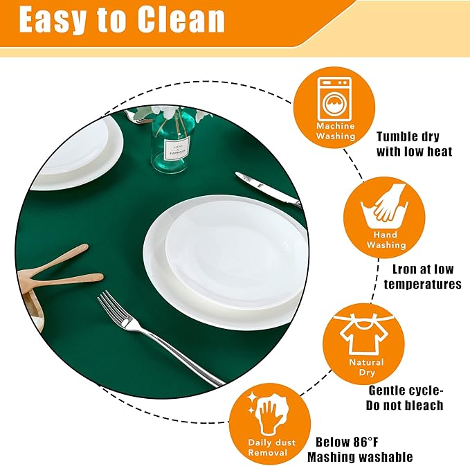 Fitable Green Round Tablecloth 60 inch, Stain and Wrinkle Resistant Washable Polyester Table Cloth for Dining Buffet Parties and Camping