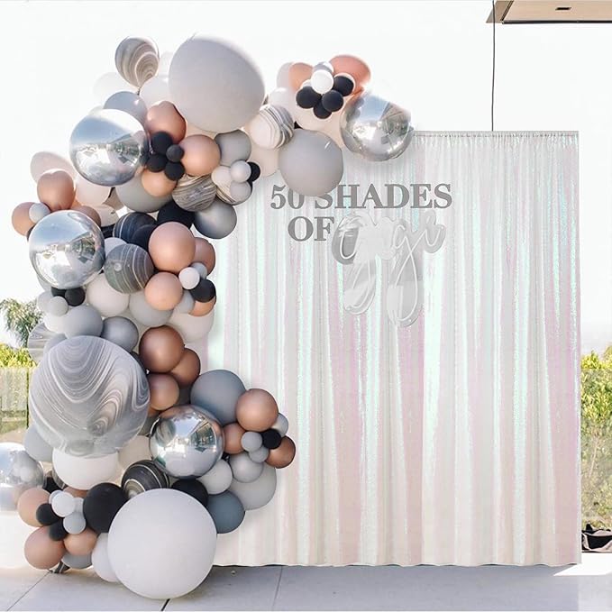 Sugargirl White Iridescent Sequin Backdrop Curtain 4 Panels 2FTx8FT Glitter White Iridescent Background Drapes Sparkle Photography Backdrop for Party Wedding Birthday Wall Decoration