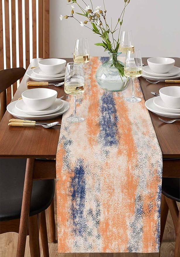 Vintage Oil Painted Cotton Linen Table Runner for Dining Kitchen, Wedding Outdoor Party Tablerunners Decoration, Abstract Modern Orange Minimalist Dresser Scarf Coffee Tablecloth Runners 13x72 Inches
