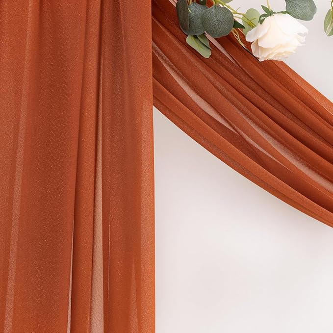 MLMC Terracotta Wedding Arch Draping Fabric 1 Panel 29" x 20 FT Extra Long Gauze Drapes Sheer Backdrop Curtains 6.6 Yards Outdoor Drapery Panels for Wedding Ceremony Party Ceiling Decoration