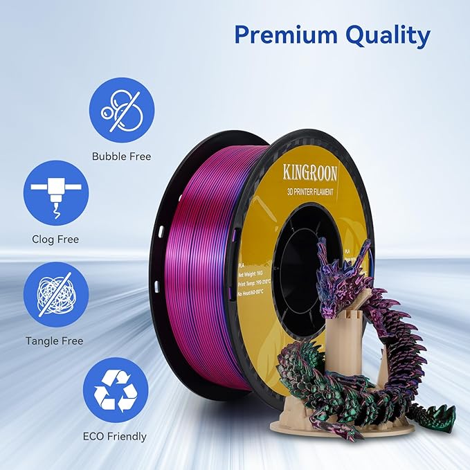 Kingroon Silk PLA Triple Color,3D Printer Filament,Pla Filament 1.75mm,Multicolor Filament 1KG,Dimensional Accuracy +/- 0.03mm,for Most FDM 3D Printer,Red Green Blue