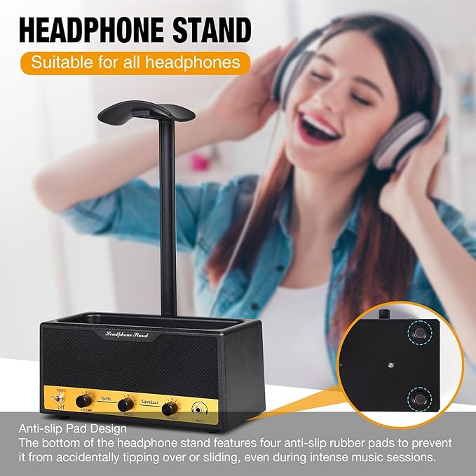 Headphone Stand with Cable Storage, Display Music Lovers' Decorative Items & Suitable Headphone Holder, Contains 1 Base 1 Support Rod 1 Headrest (Cloth Texture Black)