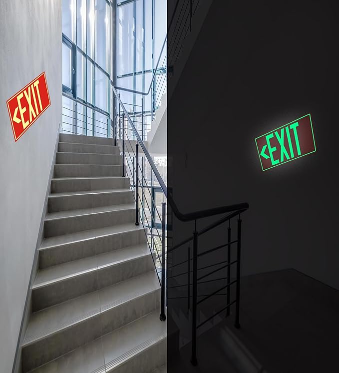 5Pack Photoluminescent Exit Sign, 12"x 7" Glow In The Dark Exit signs with Self-Adhesive Backing, Includes 10pcs Removable Arrows