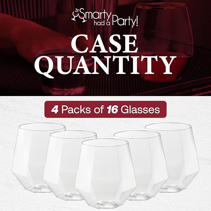 Smarty Had A Party 12 oz Wine Goblets Pack of 64 Clear Stemless Plastic Goblets, Unbreakable and Disposable for Parties and Events