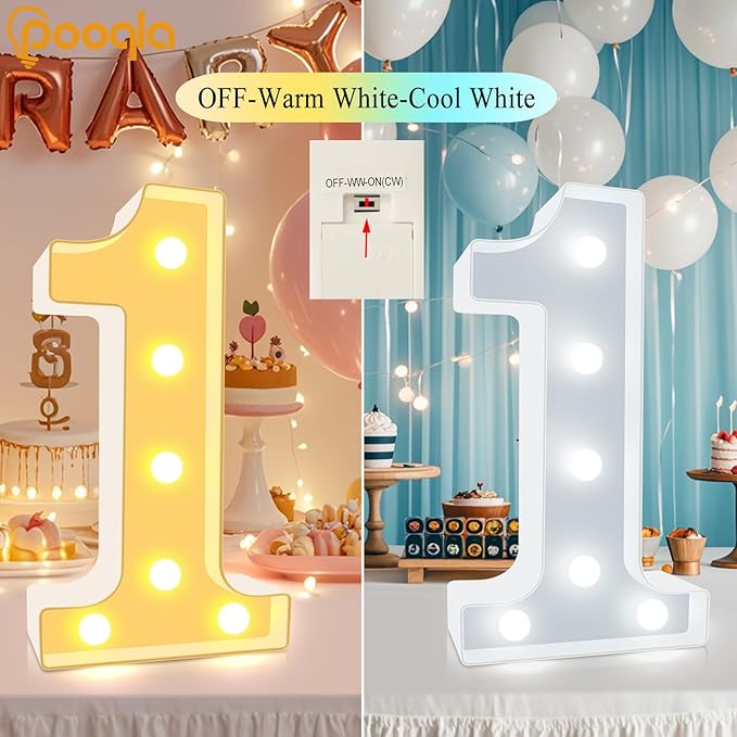 Pooqla 16th Birthday Decoration for Girls Boys, Decorative LED Light Up Numbers, Marquee Numbers 16 Sign for Teen Party Backdrop 16th Wedding Anniversary Decor, Warm White and Cool White Number 16