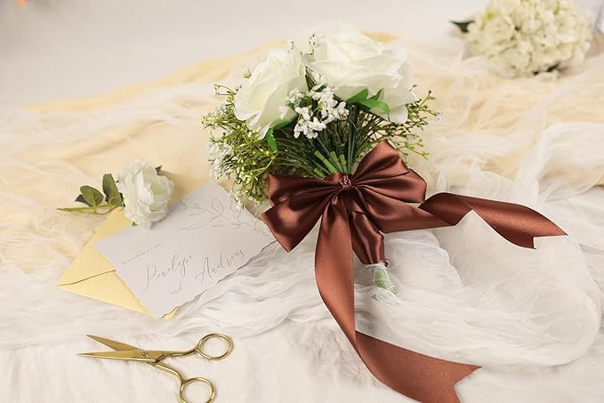 Coffee Brown Satin Ribbon 1-1/2 inch X Continuous 50 Yards, Single Face Polyester Ribbon Perfect for Gift Wrapping, Flower Bouquet, Wedding Decor, Crafts, Bow Making, Sewing and More