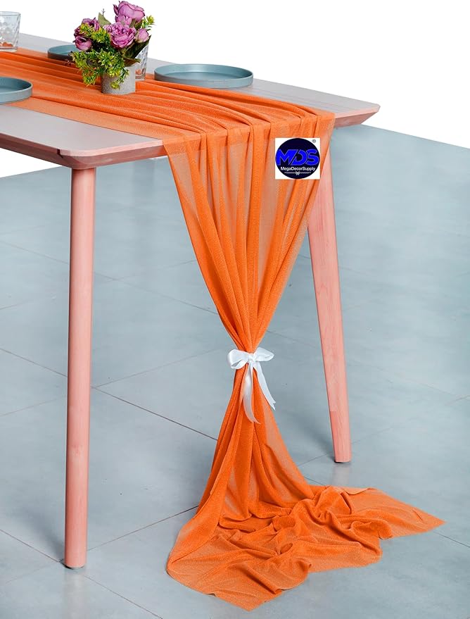 MDS Halloween Chiffon Table Runner - 20 Pack, 29 x 170 Inches, 14ft Each - Sheer Spooky Table Runners for Haunted House Parties, Trick-or-Treat Tables, Witchy Décor, Wedding & Events - Orange
