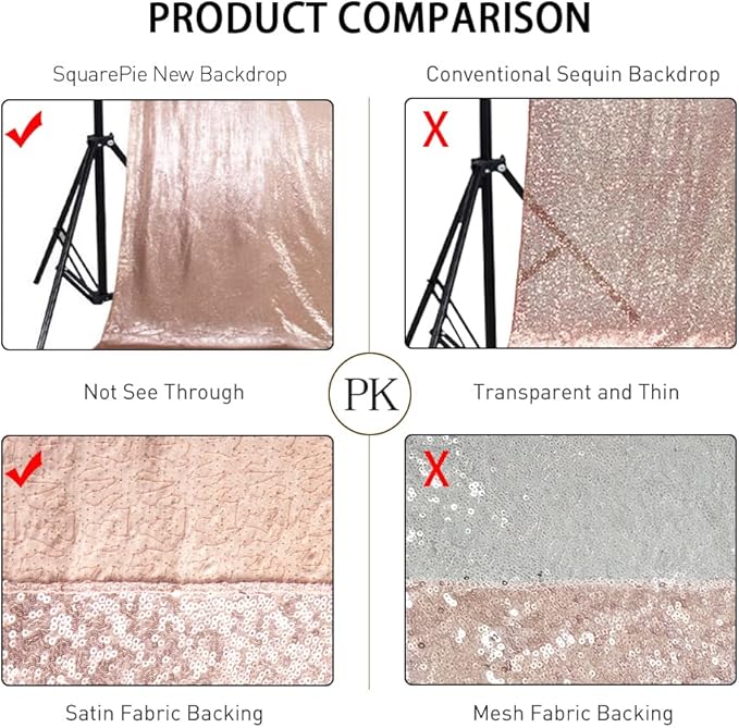 SquarePie Sequin Backdrop Not See Through Thick Stain Background for Photography Glitter Curtain Party 8FT x 8FT Rose Gold