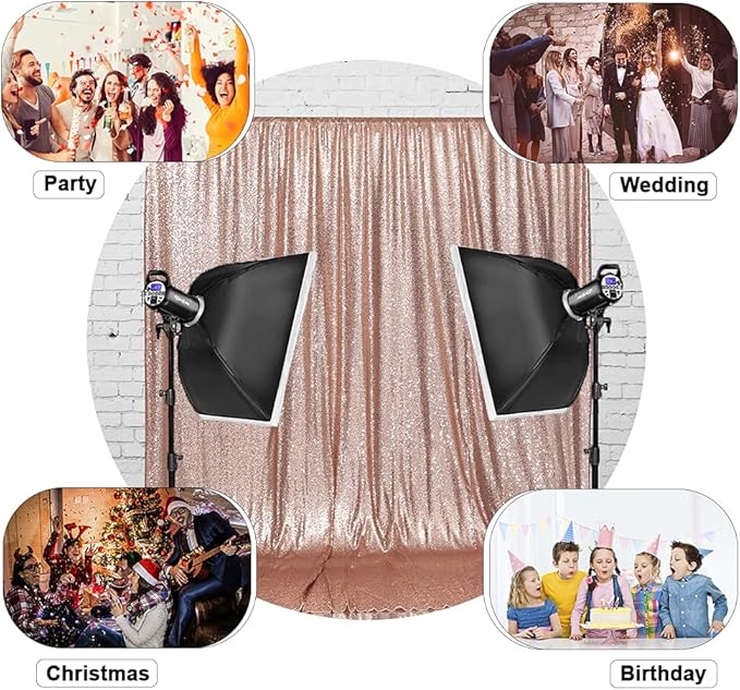 Eternal Beauty Sequin Backdrop Curtain, 4FT x 8FT Rose Gold Background for Valentine's Day Wedding Party Decor