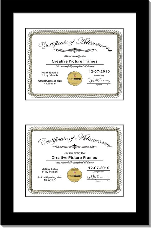 Creative Picture Frames 16X24Bk-W Black Vertical Double Diploma Frame With 2 Opening White Mat, Holds 2-11X14-Inch Documents With Wall Hanger