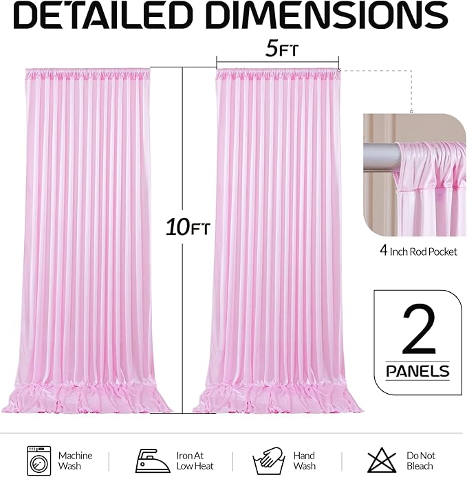 Pink Satin Backdrop Curtains 2 Panels - Glitter Photo Drapes for Baby Shower, 10x10FT Shimmer Back Drop Cloth, Wrinkle Free for Birthday Party Prom Wedding Photography Background