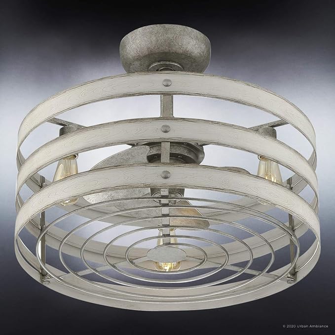Urban Ambiance Luxury Modern Farmhouse Indoor Ceiling Fan, Small Size: 18.1" H x 23.5" W, with Modern Style Elements, Galvanized Steel Finish, UHP9030 from the Adelaide Collection
