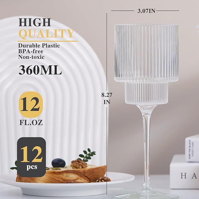 Plastic Goblets Wine Glasses - 12Oz Acrylic Wine Glasses Origami Unbreakable Clear Plastic Cocktail Glasses Recyclable Shatterproof Reusable Wine Cups for Parties & Weddings (Transparent 1)