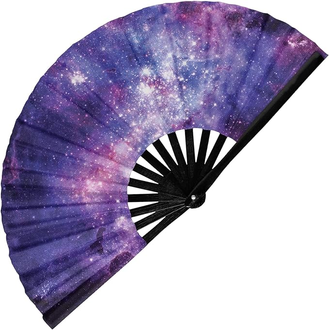 GloFX Folding Fan - Galaxy - Large Rave Clack Folding Hand Fan for Men/Women - for EDM, Music Festival, Club, Event, Party, Dance, Performance, Decoration, Gift